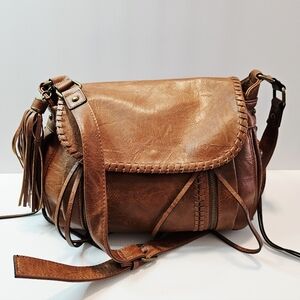 Steve Madden Tassel Faux Leather Boho Chic Crossbody Bag EUC